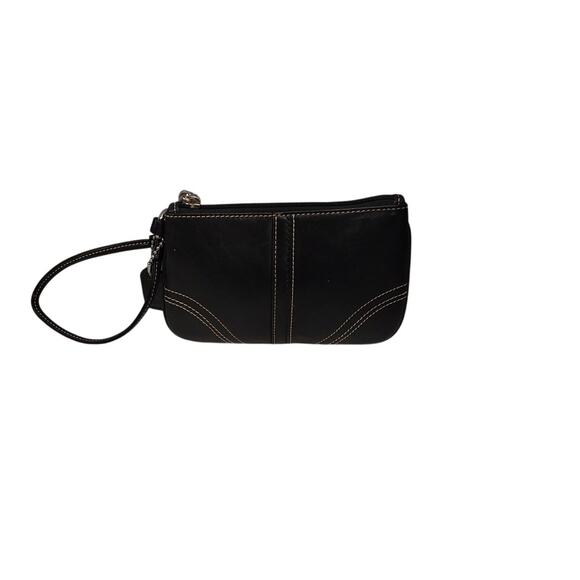 Coach Legacy Zip Small Mini Wristlet Black Contrast Stitching Leather 6.5" x 4" - Picture 3 of 3